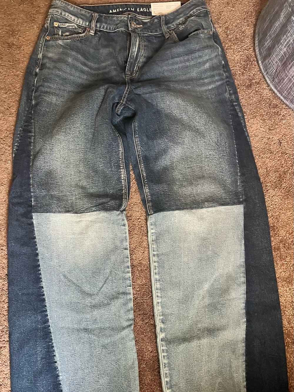 American Eagle Outfitters Women Two-Tone Blue Patchwork Jeans Sz 4 Reg